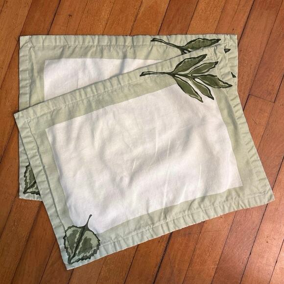 Pottery Barn Other - Pottery Barn Vintage Made In Italy Lot of 2 Placemats Leaf Green Pattern Cotton